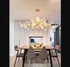 Modern LED-ljuskronor Lampor för köket Vardagsrum Ljuskrona Belysning Ny Hängande Lampa Vit Keramik Ginkgo Tree Leaf Light