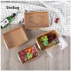 Stobag 50pcs قابلة للتصرف في خبز الفاكهة صندوق التغليف مربع كرافت الورق التغليف مربع بسكويت حلوى التعبئة والتغليف حفلة عرض 201015