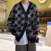 Men's Sweaters Autumn And Winter Korean Version Loose Plaid Outer Wear Knitted Cardigan Men's Casual Hong Kong Style Sweater JacketMen's