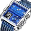 Montre électronique pour hommes, montre-bracelet numérique de Sport en acier, de luxe, étanche, horloge à Quartz bleue, avec boîte