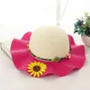 패치 워크 색상 부모 - 자식 밀 짚 모자 귀여운 여름 여성 여자 태양 보호 모자 어린이 큰 브림 해변 모자 접는 잔디 머리 끈