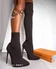 Kadın Botlar Bahar Yeni Çorap Ayakkabısı Moda Ayakkabı Elastik Örme İpek Çoraplar Uzun Saçlı İnce Yüksek Topuklu 0709