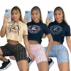 Summer New Letter Printed Tracksuits For Womens Short Sleeve DrawString Hooded Crop Top och Casual Shorts Brand 2 Piece Set Q6051