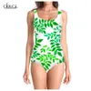 Est Fashion Green Leaves 3D Print Girls Onepiece Summer Maillot de bain Maillot de bain Beachwear Sans manches Slim Sexy Maillot de bain 220617