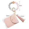 PU Leather Bracelet Wallet Keychain Jewelry Tassels Bangle Key Ring Holder Card Bag Candy Color Silicone Beaded Wristlet Keychains Fashion Accessories