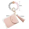 Bracelet en cuir PU portefeuille porte-clés bijoux glands bracelet porte-clés porte-carte sac couleur bonbon silicone perlé bracelet porte-clés accessoires de mode