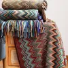 Boho word gezellige gebreide kwast Boheemse gestreepte textureerde decoratieve deken voor bankbedbank buitenreizen 220524