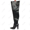 Olomm El yapımı kadınlar kış uyluk botları sert tıknaz topuklu unisex yuvarlak ayak parmağı zarif siyah cosplay ayakkabı bayanlar beden 5-15