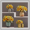 装飾的な花の花輪9pcs/bouquetシルクヒマワリ人工花