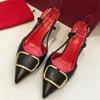 Fashion Women High Heels Dress Shoes Ballet Designer Leather Metal Summer Ladies Shoes Party Prom Bride Bridesmaid Shoe With Box 35-42