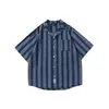 Camisas casuais masculinas Camisa listrada azul Men vintage Moda japonesa 2022 Summer Manuve Women Button Up Harajuku Shirtsmen's
