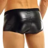 Underpants Mens Sexy Leather Lingerie Open Crotch Short Pants For Sex Soft Latex Fetish Boxer Crotchless Underwear Bulge Pouch SexiUnderpant
