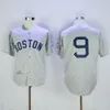 Mens 9 Ted Williams Baseball Jerseys Vintage 1939 Gris Coton Orange Bleu Marine Blanc Chemises Cousues