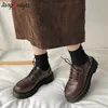 Sepatu Platform Kulit Paten Hitam Coklat Wanita Hak Tinggi Chunky Renda Gotik Wanita Sepatu Siswa Gaya Jepang Perempuan 220614