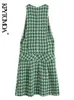 Kadın moda av tweed mini pinaFore elbise vintage kolsuz arka fermuarlı dişi elbise vestidos mujer 220526