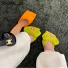 SUOJIALUN 2022 New Brand Corduroy Square Toe Women Slipper Fashion Bow-knot Peep Sandal Thin High Heel Ladies Dress Slides 220627