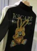 T-shirt da donna in velluto caldo collo alto pullover camicia a maniche lunghe cartone animato europeo orso lucido donna perforazione invernale top da donna Phyl22
