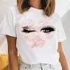 Женщины макияж буквы смешная черная футболка для глаз мода мультфильм леди припечаток