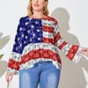 Женская футболка с размером American USA Flag Stars Печать классические футболки с длинными рукавами эстетическая футболка Lady Summer Tops 5xl 6xlwomen '