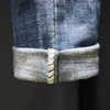 Jean déchiré homme bleu foncé Stretch coupe ajustée en détresse Streetwear Denim pantalon décontracté rétro motard Jean homme pantalon Hiphop