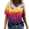 Mulher diariamente impressão de verão v pescoço blusa de manga curta camisas de treino casual pintura a óleo solto impressão moda casual tops soltos l220705