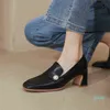 Vår/höstkvinna skor fyrkantig tå chunky klack hög klackar skor för kvinnor läderskor kvinnor pumpar zapatos de mujer