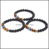 Beaded Strands 12 Zodiac Strand Bracelet Natural Tiger Eye Stone Couples Lovers Friendship Charm Bracelets Men Women Buddha Baby Dhsas