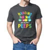 Herren-T-Shirts, Unisex, Hangin With My Peeps, süßes Oster-Familiengeschenk, Baumwolle, kurzärmelig, lustiges Streetwear-weiches Damen-T-Shirt