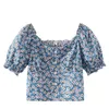 CHAMSGEND Damenbluse Polyester Tunika Damen Lady Fashion Elegante Damen Top Französisch Retro Print Floral Casual Bluse T200608