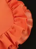 Women's Plus Size Pants 4XL Orange Ruffled Women High Waist Straight Long Stylish Evening Cocktail Ladies Party Event TrouserWomen's