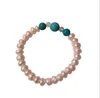 Bracciale di perle d'acqua dolce naturale al 100% Fili di perline Turchese Opale pietra dorata 6-7mm Elastico elasticizzato Gioielli di moda da sposa