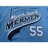 Xflsp Mens Kenny Powers #55 Eastbound and Down Mexican Charros Kenny Powers 100% Stitched Movie Baseball Jersey Green Blue Fast Shipping