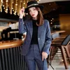 Kvinnors tvådelade byxor S-4XL High-End Women Business Suit Two-Piece Set 2022 Spring and Autumn Fashion Plaid Jacket Blazer Casual Elegant T