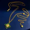 Nuevo llega largo trébol de cuatro hojas colgante suéter cadena collares joyería de diseño oro sier nácar collar de flores verdes cadena de eslabones
