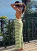 カジュアルドレス女性用のドレスvネックy2kビーチかぎ針編みミディグリーン夏セクシーバックレス90年代ヴィンテージパーティー服