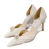 Elegant brud bröllopsklänningskor dam sandaler pärlor läder designer höga klackar sko
