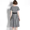 2022 Тенденция бутик -клетчатая платья женское летнее платье элегантные леди платья с коротким рукавом платье
