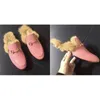 Kvinnor Casual Shoes Fur Mules Slipper Desiger Varumärke Loafers Skor 100% Real Leather Animals Suede Metal Chain Slippers SZ 5-12 NO14