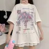 QWEEK Anime Graphic T Shirts Femmes Egirl Summer Split Sleeves Tees Shirt Femme E Girl Top Mujer Alt Vêtements Esthétique 220511