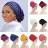 New African Headties Muslim Turbans Hijabs For Women Pleated Bonnets Indian Cap Nigerian Air Layer Headwraps Hats Solid Color