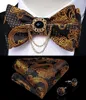 Бабочка для самообеспечения мужская мода Gold Paisley Свадебная вечеринка Bowtie 100%Silk Men Butterfly Hanky ​​Brooch Pinlinks Set Dibangu Fred22