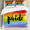 Set copripiumino Pride Persone che celebrano la Giornata internazionale della comunità LGBT con biancheria da letto dal design a righe colorate per adulti