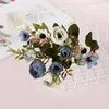 Couronnes de fleurs décoratives, 2 pièces, 5 branches, fleurs artificielles en soie, bourgeon de perles, accessoires de décoration en plastique pour fête de mariage à domicile