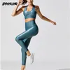 SVOKOR Yoga Set Femmes Sportwear Lumineux Gym Ensembles D'entraînement 2 Pcs Sport Costume Fitness Outfit Sport Soutien-Gorge Brillant Leggings 220330