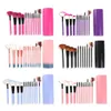 Portable 12in1 Fiber Soft Brestle Makeup Borstes Set Foundation Loose Powder Blush Smudge Eyeshadow Eyebrow Lip Brush Eyebrow Comb Roll Roller Makeups Tool ZL0895