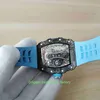 Orologi di alta qualità di vendita calda 44mm x 50mm RM53-01 Skeleton NTPT Fibra di carbonio Cinturini in gomma blu Meccanico trasparente Orologio da uomo automatico da uomo Orologi da polso