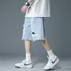 Herr shorts vit blå svart denim män mode casual rippade herr streetwear lösa hip hop raka jeans menmen's