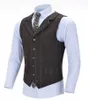 Men's Vests Business Vest Wool Notch Plaid Slim Fit Herringbone Grey Cotton Suit Waistcoat For Wedding Formal Groomsmen Guin22