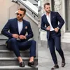 Traje de boda azul marino para hombre, esmoquin entallado para novio, traje de dos piezas para padrinos de boda, traje Formal de negocios barato para hombre