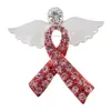 10 PCs/lote personalizado rosa cristal strô broches forma de fita com angel asa de mama de mama conscientização médica pinos